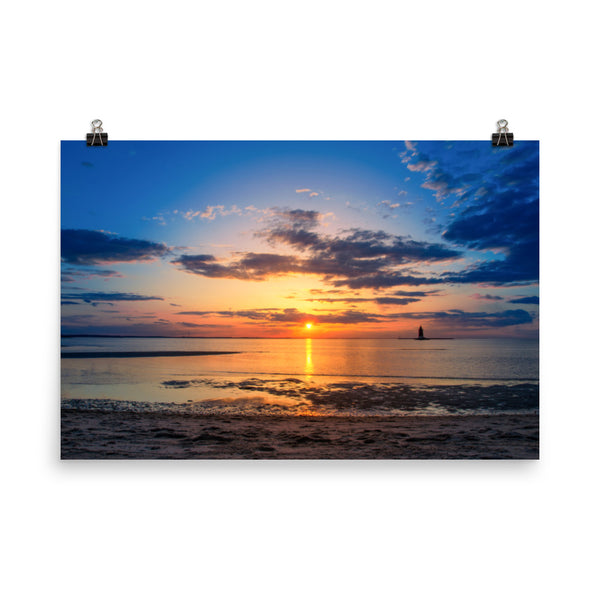 Sunset at Breakwater Lighthouse Landscape Photo Loose Wall Art Prints - PIPAFINEART