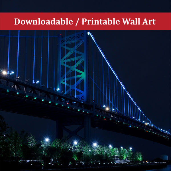 The Ben Franklin Bridge 3 Urban Night Landscape Photo DIY Wall Decor Instant Download Print - Printable  - PIPAFINEART