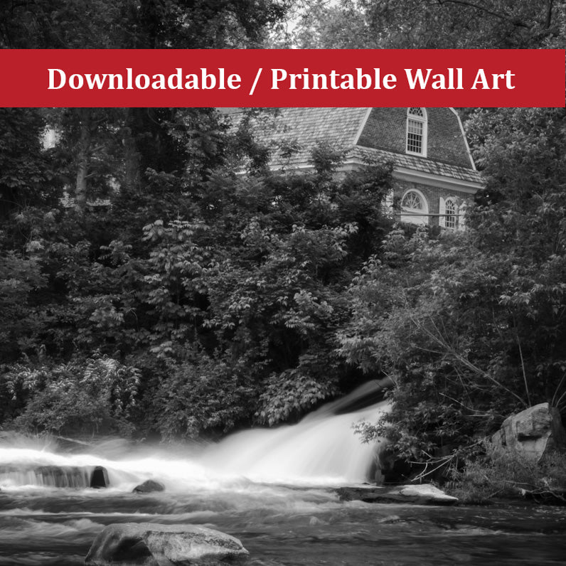 The Brandywine River and First Presbyterian Church Black & White Instant Download Print - Printable  - PIPAFINEART