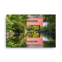 The Reflection of Wooddale Covered Bridge Rural Landscape Canvas Wall Art Prints
