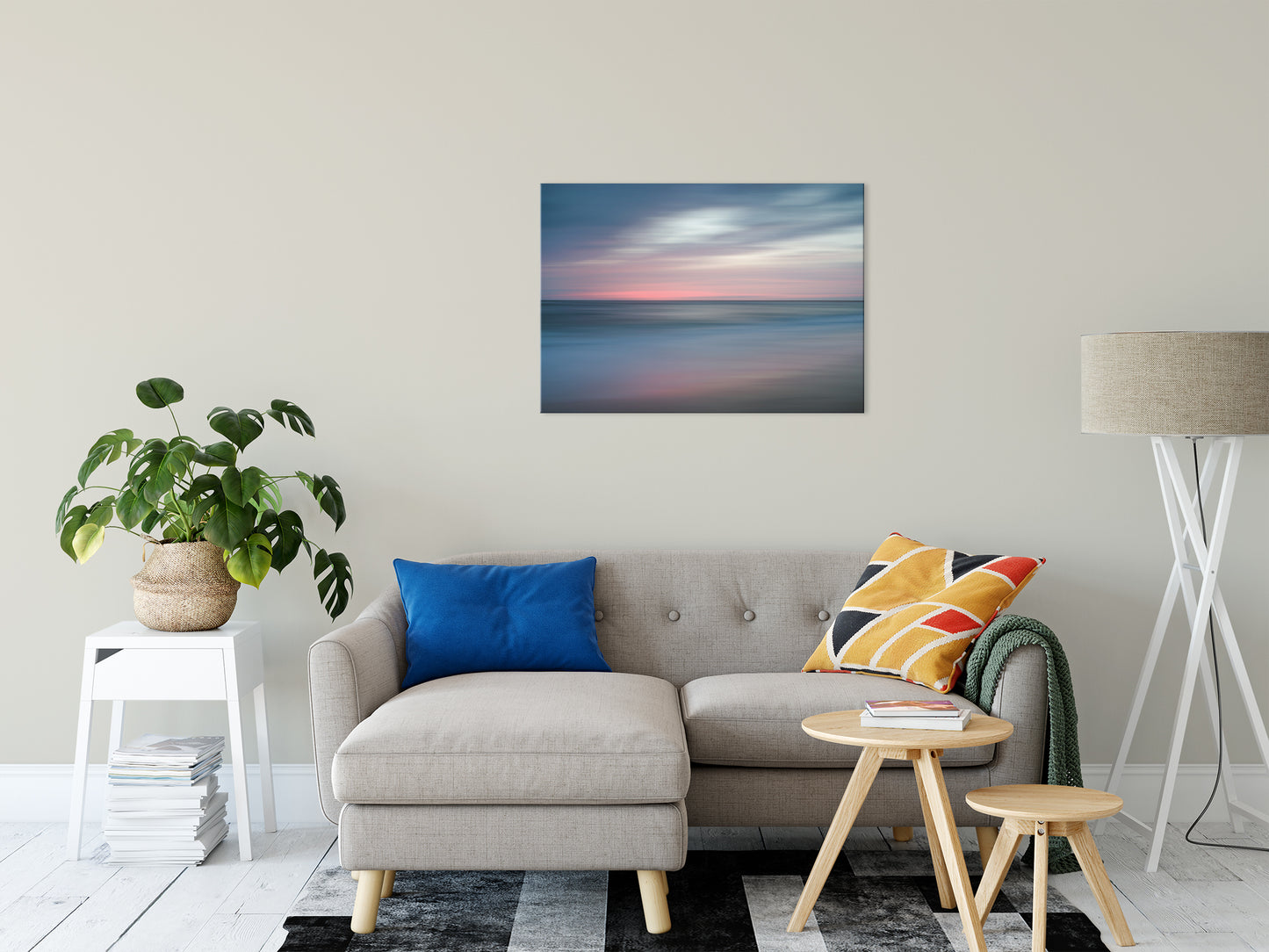 Pink and Blue Beach - Ocean - Coastal Abstract Landscape Fine Art Canvas Wall Art Prints - The Colors of Evening 24" x 36" - PIPAFINEART
