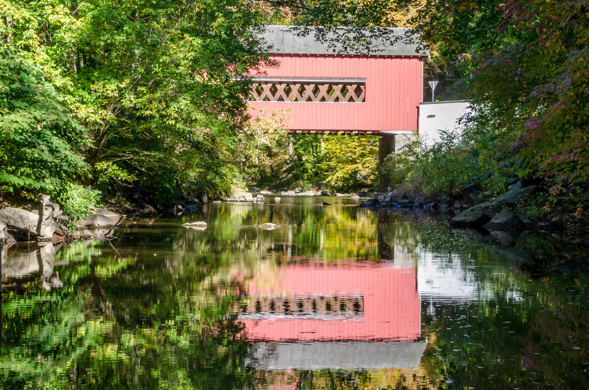 The Reflection of Wooddale Covered Bridge Fine Art Canvas Wall Art Prints  - PIPAFINEART
