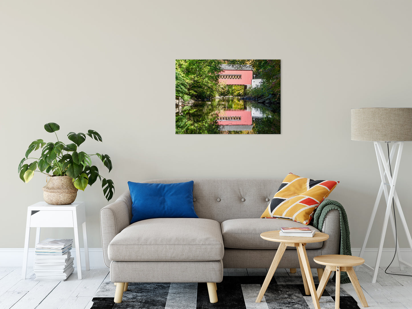 The Reflection of Wooddale Covered Bridge Fine Art Canvas Wall Art Prints 24" x 36" - PIPAFINEART