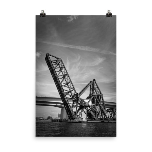 Industrial Wall Art Prints: Train Drawbridge Jacksonville 2 Black and White Loose Wall Art Print