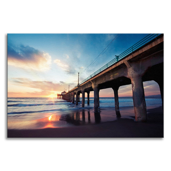 Tranquil Manhattan Beach Pier at Sunset Coastal Landscape Photo Canvas Wall Art Prints