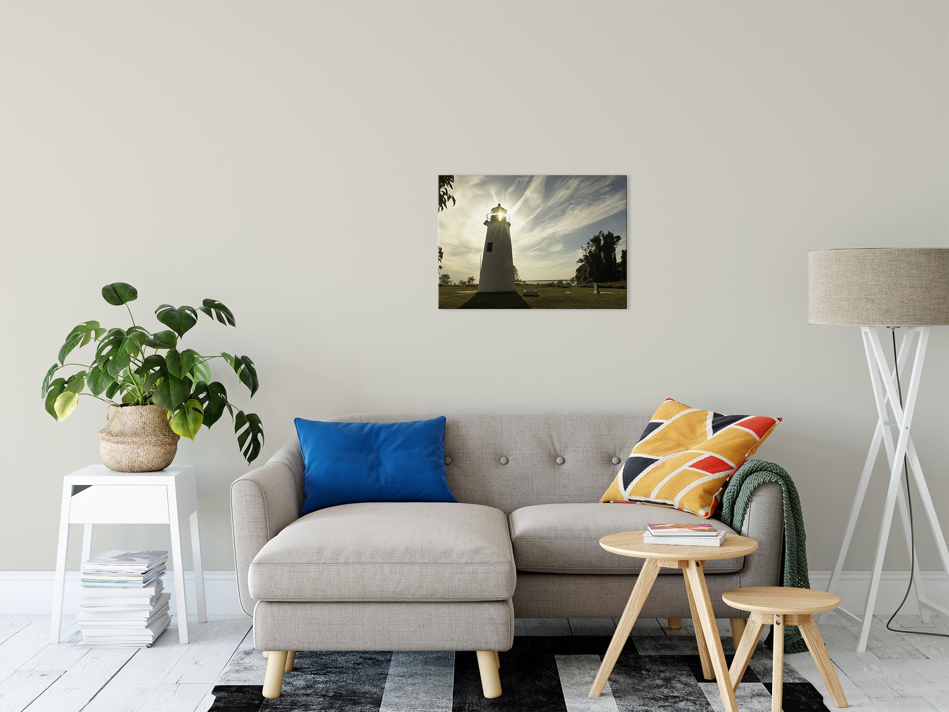 Turkey Point Lighthouse with Sun Flare Horizontal Landscape Fine Art Canvas Wall Art Prints 20" x 30" - PIPAFINEART