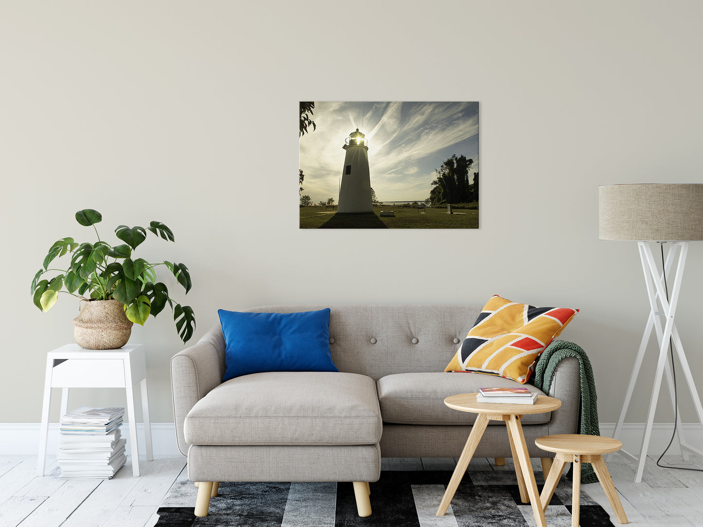 Turkey Point Lighthouse with Sun Flare Horizontal Landscape Fine Art Canvas Wall Art Prints 24" x 36" - PIPAFINEART
