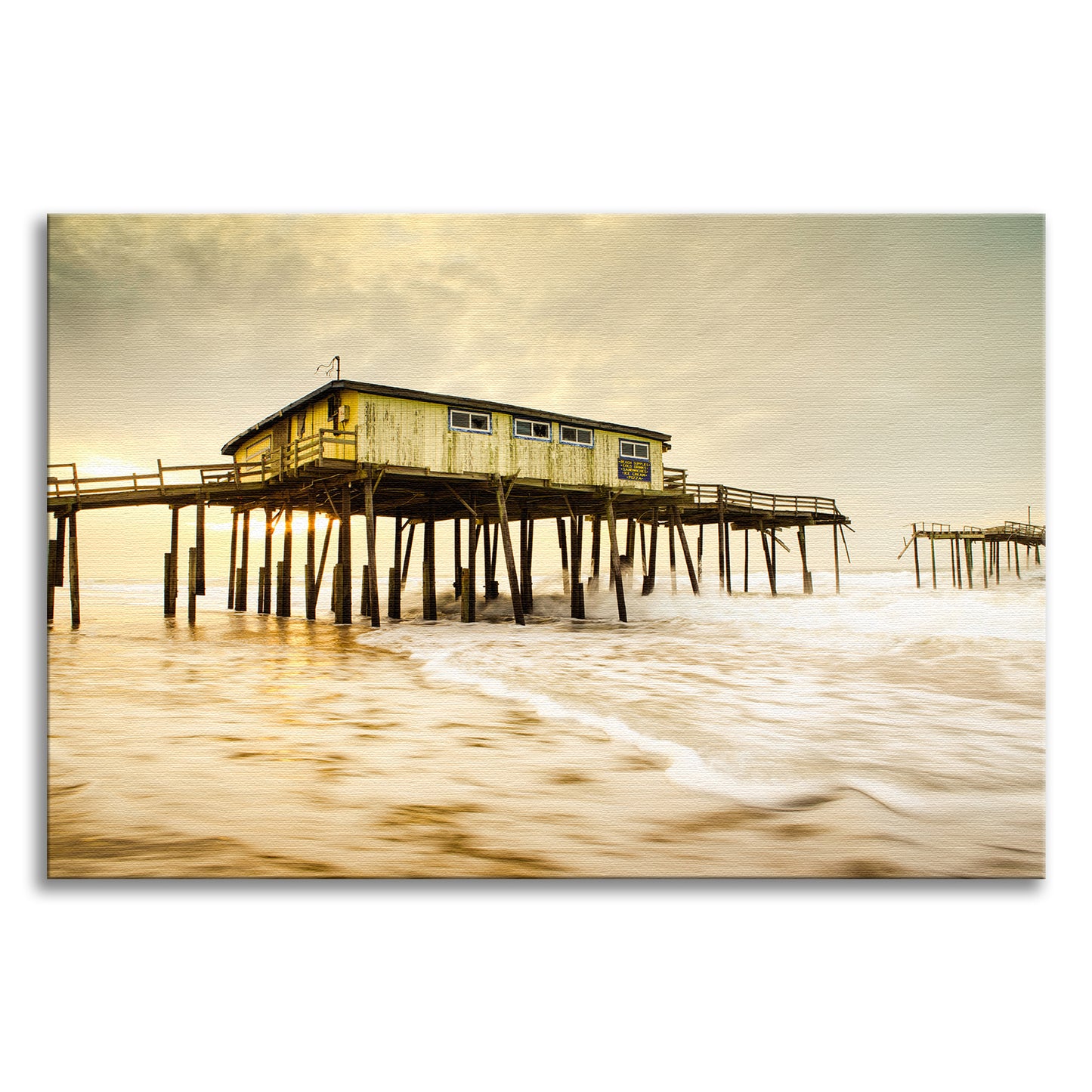 Vintage Abandoned Frisco Fishing Pier Architectural Coastal Landscape Photograph Canvas Wall Art Prints