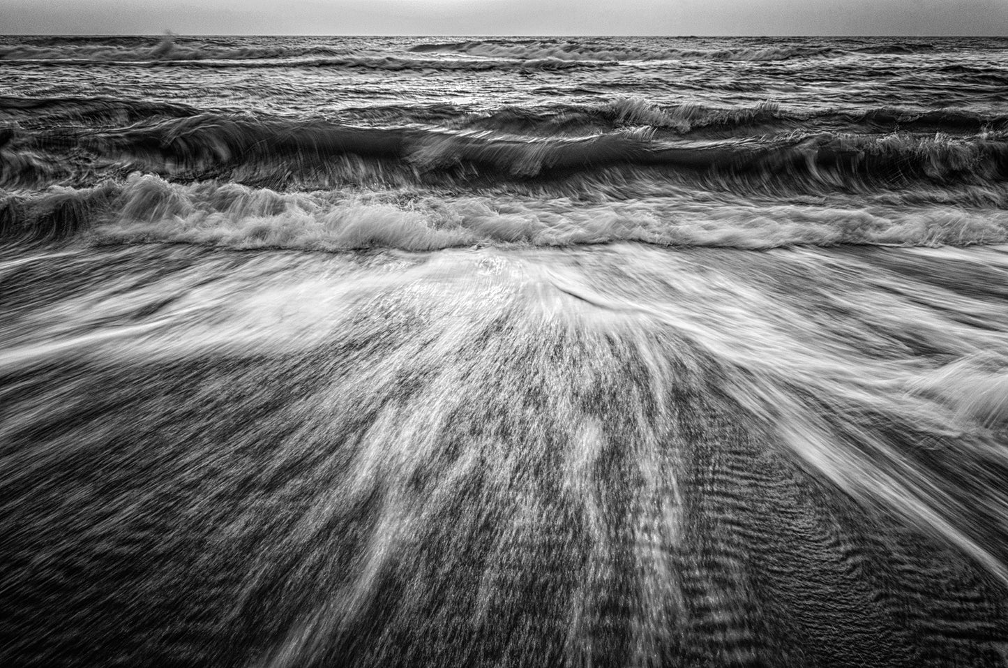Washing Out to Sea in Black and White Coastal Nature Photo Fine Art Canvas Wall Art Prints  - PIPAFINEART