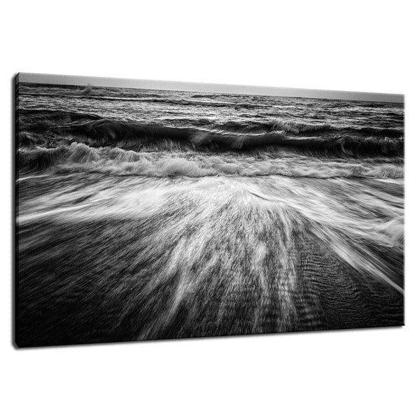 Washing Out to Sea in Black and White Coastal Nature Photo Fine Art Canvas Wall Art Prints  - PIPAFINEART