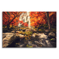 Waterfall in the Autumn with Golden Shadow Effect Landscape Photo Canvas Wall Art Prints