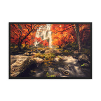 Waterfall in the Autumn with Golden Shadow Effect Framed Wall Art Prints