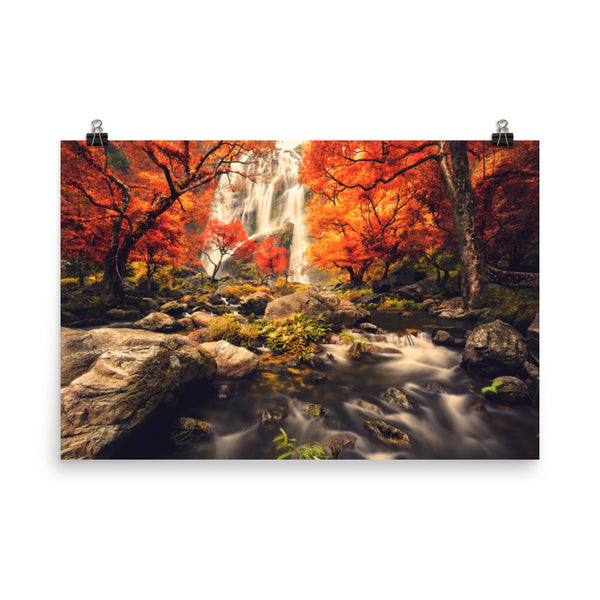Waterfall in the Autumn with Golden Shadow Effect Landscape Photo Loose Wall Art Prints