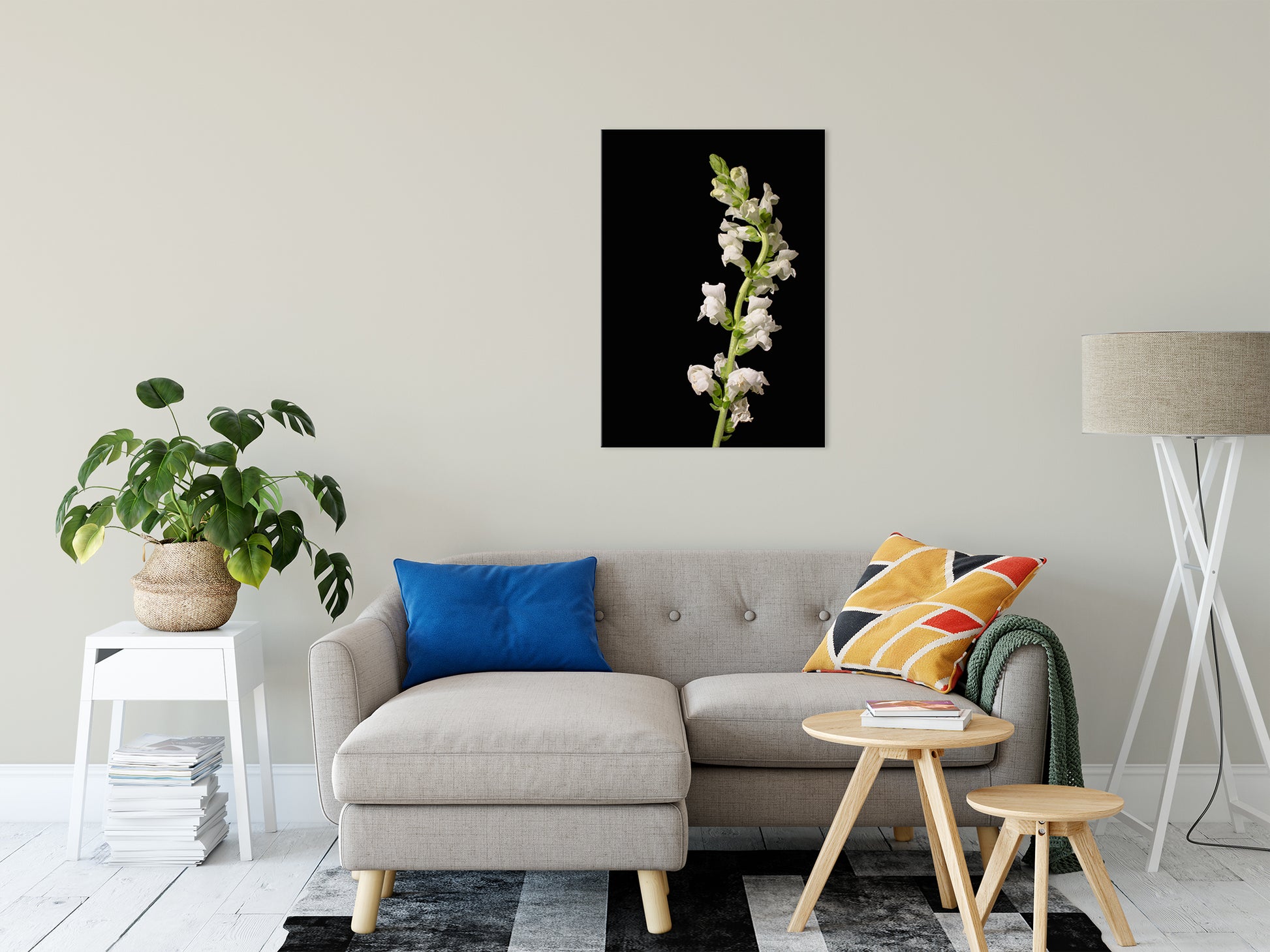 White Snapdragons Against Black Nature / Floral Photo Fine Art Canvas Wall Art Prints 24" x 36" - PIPAFINEART