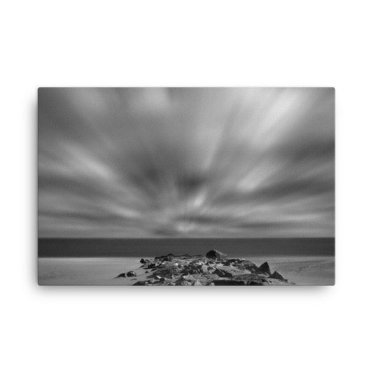 Windy Beach Black and White Coastal Landscape Photograph Canvas Wall Art Prints