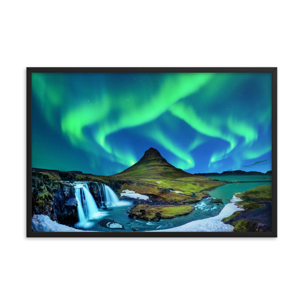 Winter Mountain Northern Lights Framed Wall Art Print