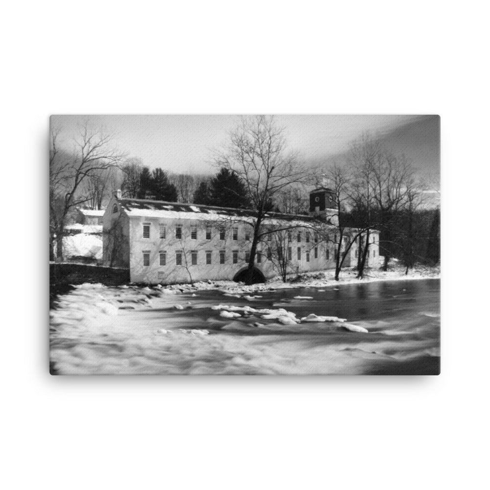 Winter at Powder Mill Black and White Rural Landscape Canvas Wall Art Prints