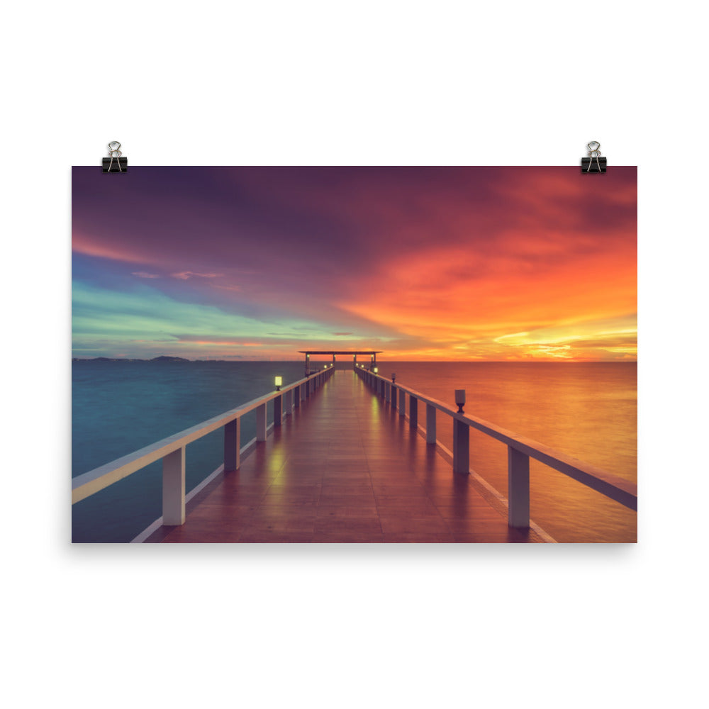 Amazing Photos: Surreal Wooden Pier At Sunset with Intrigued Effect Landscape Photo Loose Wall Art Prints