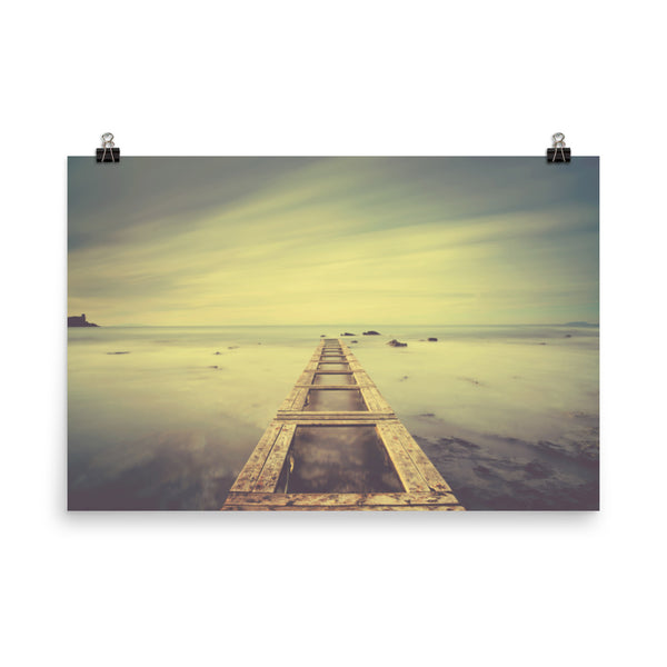Moody Ocean and Sky Wooden Pier Landscape Photo Loose Wall Art Prints Intrigued Trance Effects