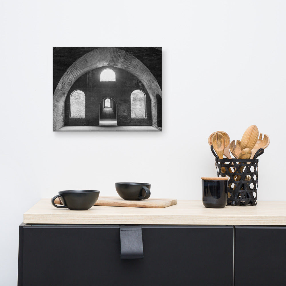 Industrial Canvas Art: Fort Clinch Bunker Room Black and White 2 Architecture Photo Canvas Wall Art Print