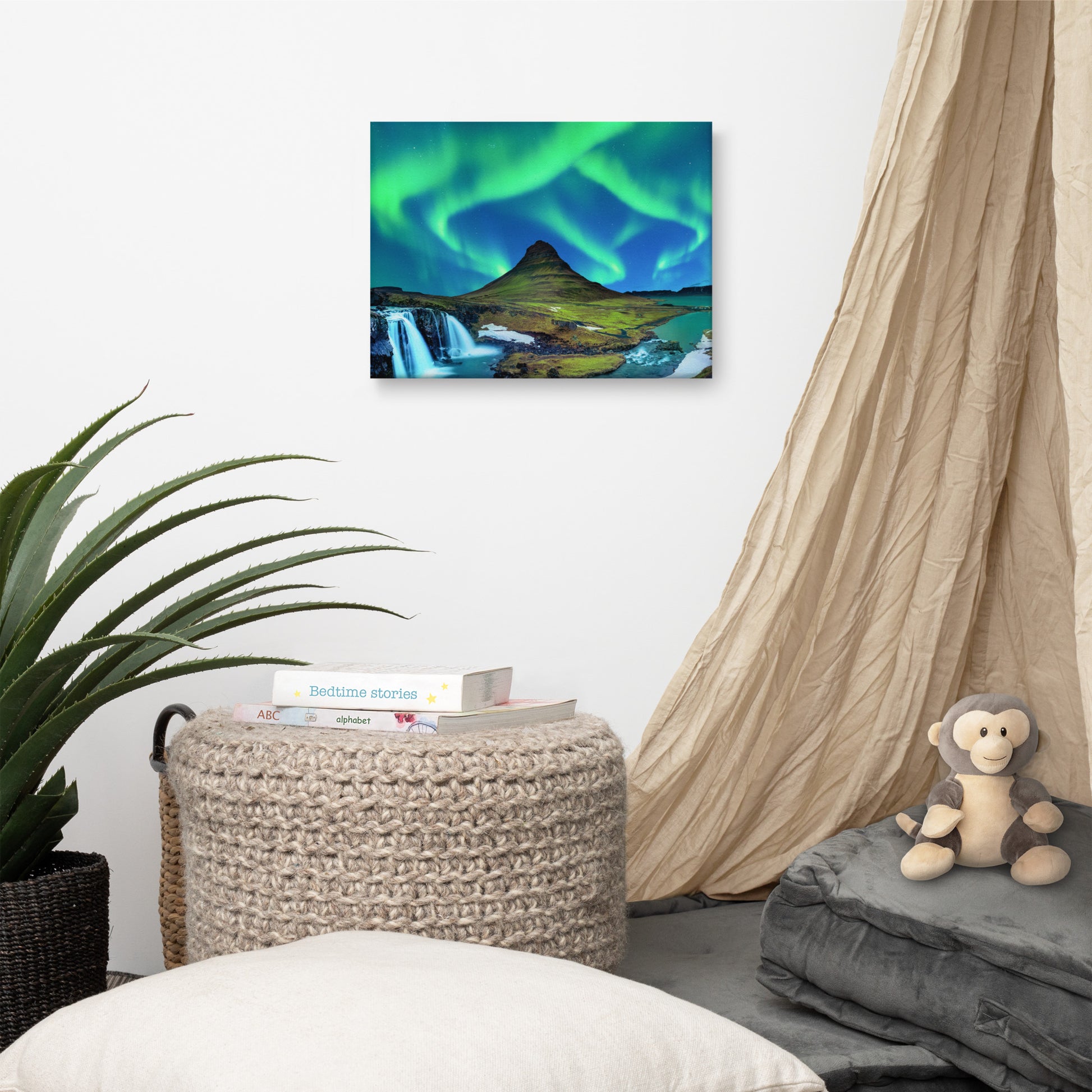 Winter Mountain Northern Lights Night Landscape Photo Canvas Wall Art Prints