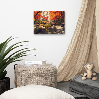 Waterfall in the Autumn with Golden Shadow Effect Landscape Photo Canvas Wall Art Prints