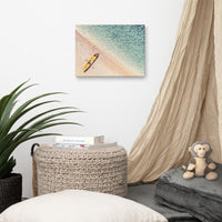 Yellow Canoe and Blue Sea with Violet Glow Effect Landscape Photo Canvas Wall Art Prints