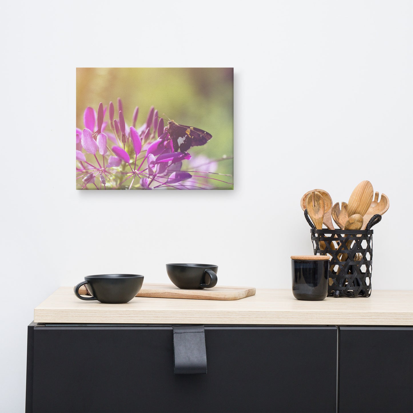 Spider Flower in Glory Light With Spotted Moth Floral Nature Canvas Wall Art Prints