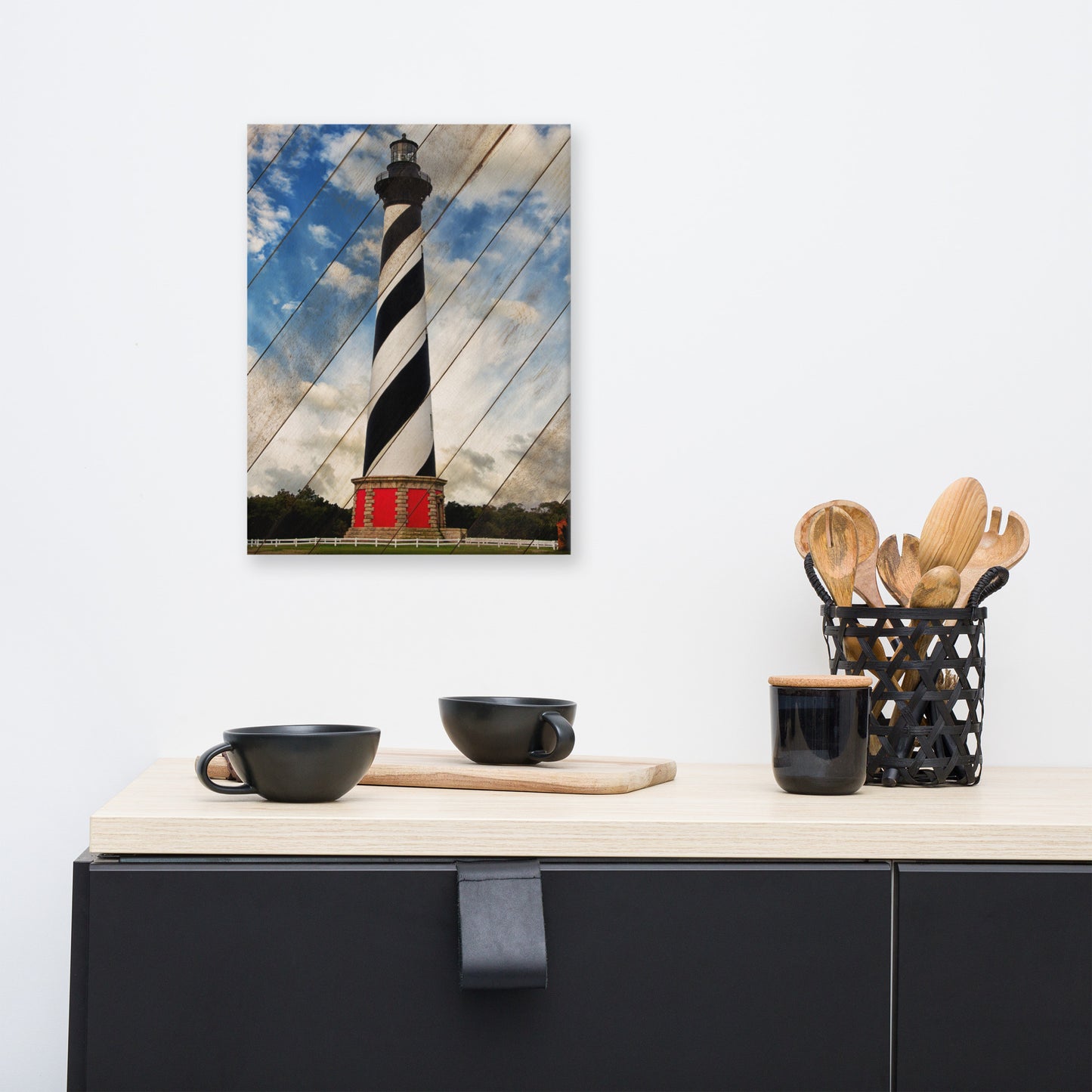 Cape Hatteras Lighthouse Landscape Photo Faux Wood Panels Canvas Wall Art Prints
