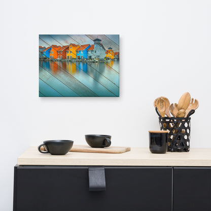 Faux Wood Blue Morning at Waters Edge Coastal Landscape Canvas Wall Art Prints