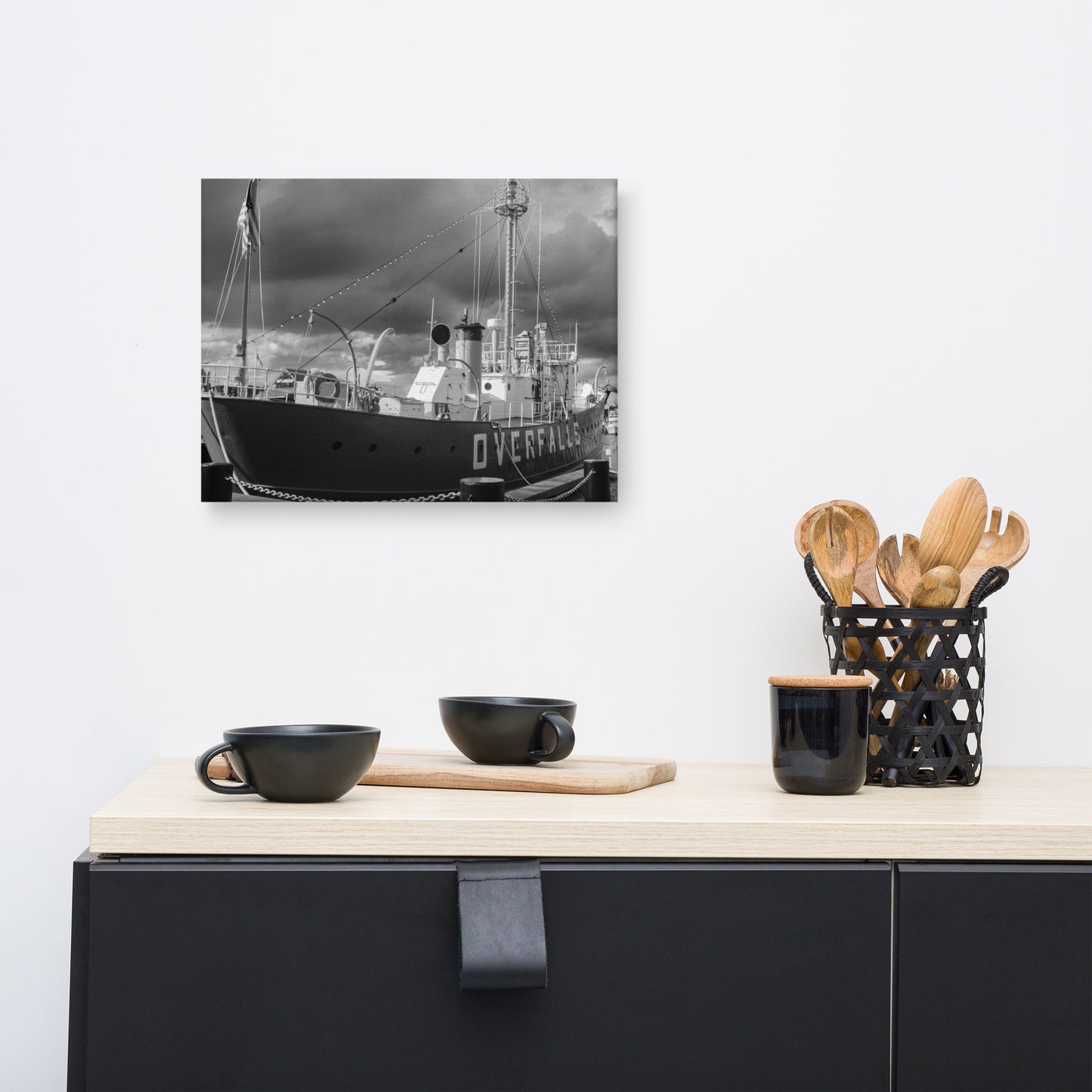 Overfalls Lightship Black and White Coastal Landscape Canvas Wall Art Prints