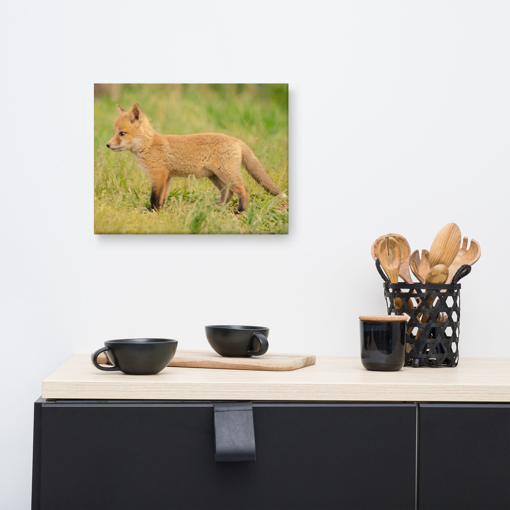 Simple Nursery Wall Art: Fox Pup In Meadow - Wildlife / Animal / Nature Photograph Canvas Wall Art Print - Artwork - Wall Decor