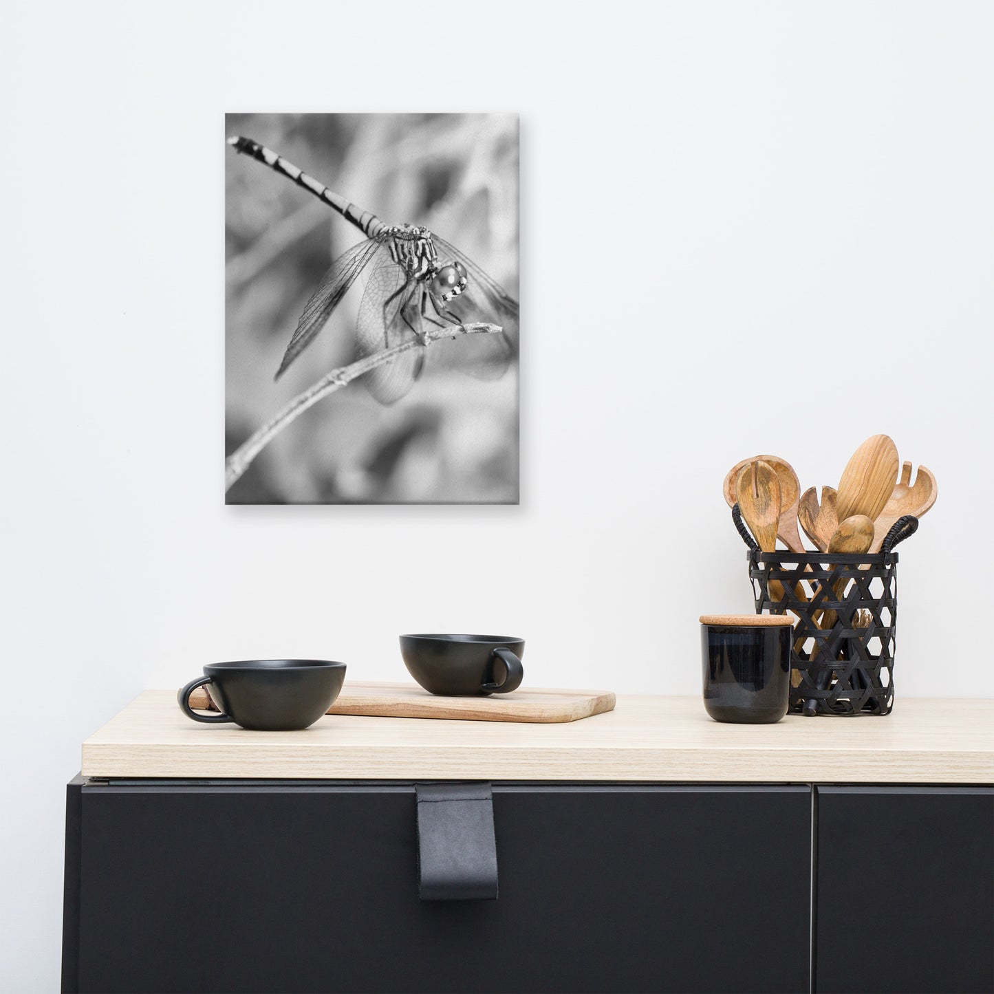 Dragonfly in Black and White Animal / Wildlife Photograph Canvas Wall Art Prints