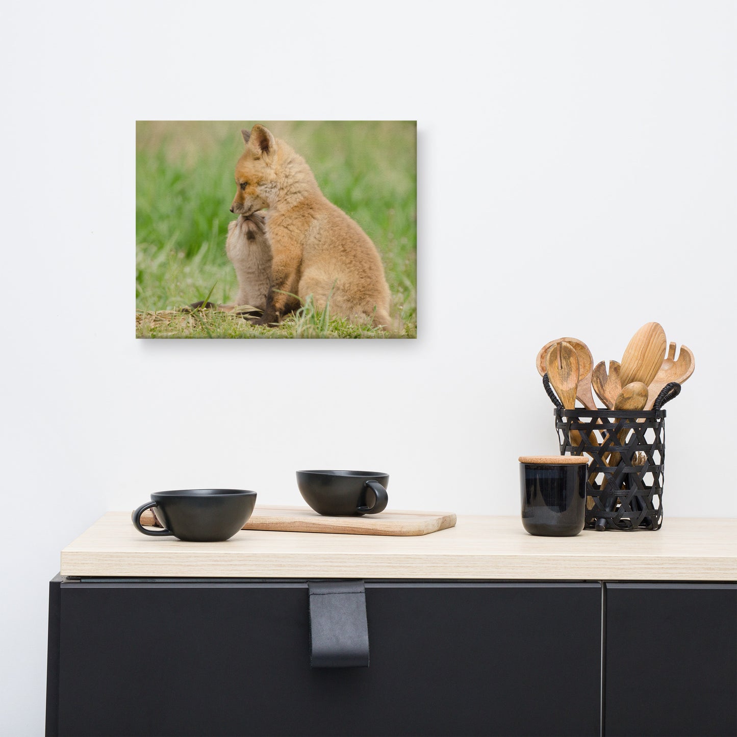 Baby Red Foxes Sibling Kisses Animal Wildlife Photograph Canvas Wall Art Prints