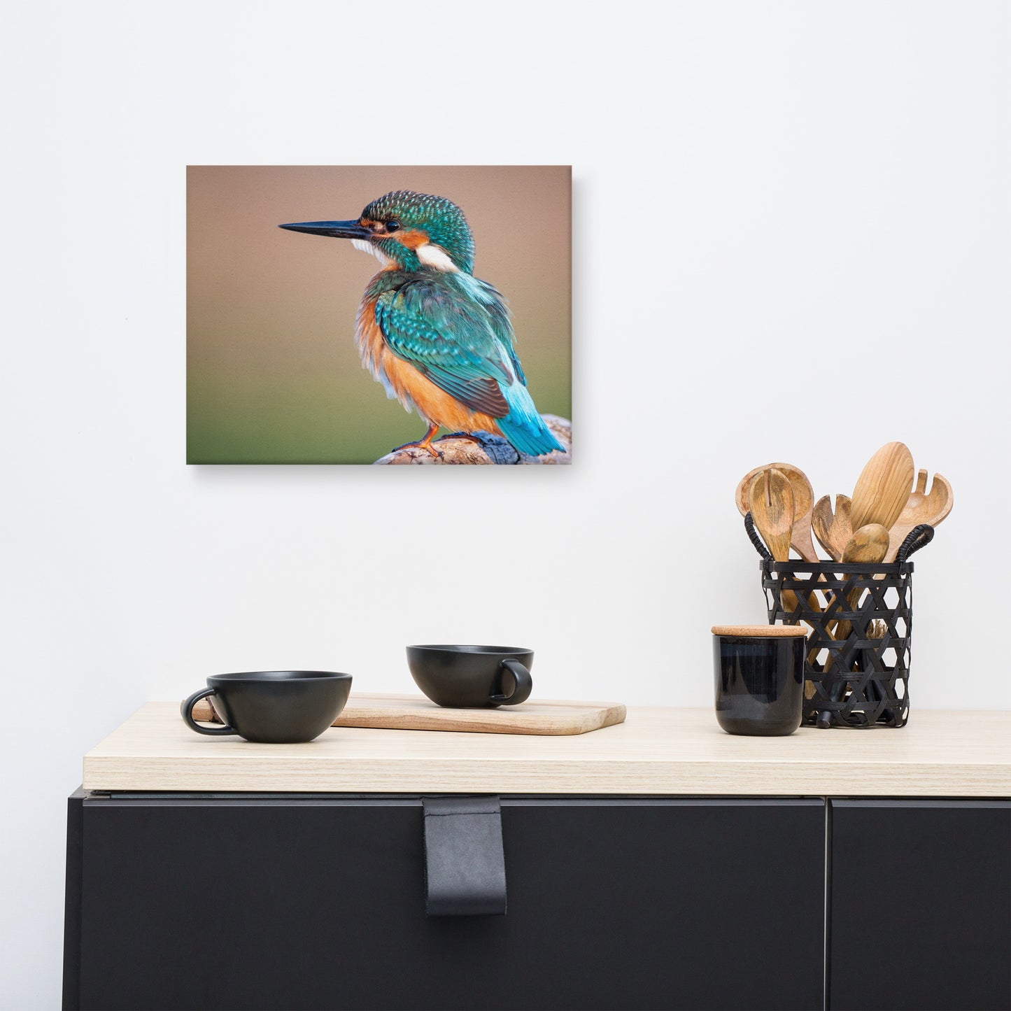 Common Kingfisher Bird on Perch Animal Wildlife Photograph Canvas Wall Art Prints
