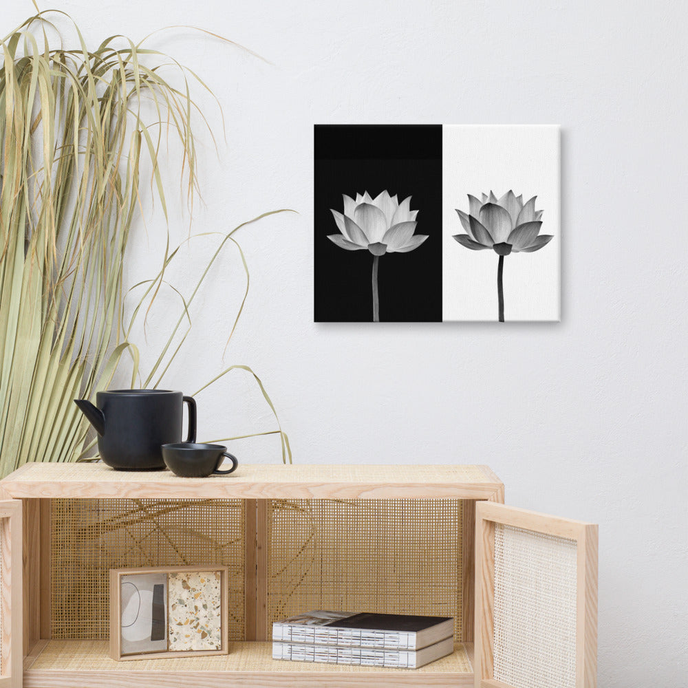 Lotus Flower on Black and White Background Floral Nature Photo Classic Canvas Wall Art Print - Wall Decor 16??20 - PIPAFINEART