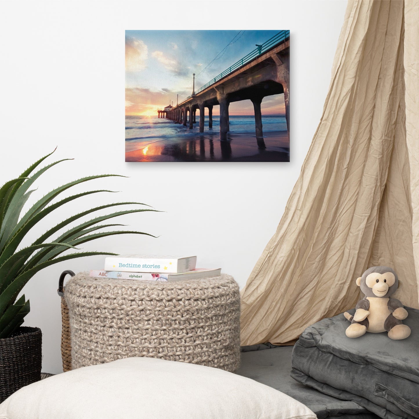 Tranquil Manhattan Beach Pier at Sunset Coastal Landscape Photo Canvas Wall Art Prints