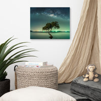 Glowing Milky Way Galaxy with Tree Landscape Photo Canvas Wall Art Prints