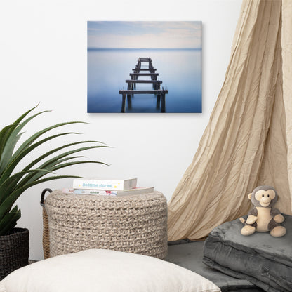 Soft Blue Lake and Abandoned Pier Landscape Photo Canvas Wall Art Prints