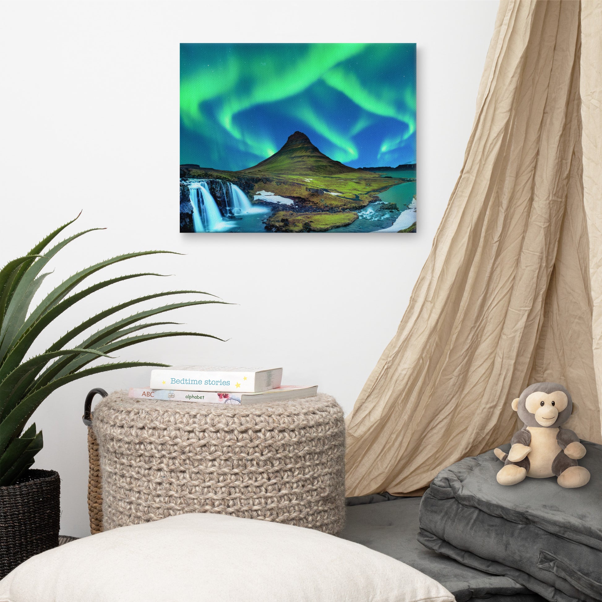 Winter Mountain Northern Lights Night Landscape Photo Canvas Wall Art Prints