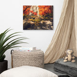 Waterfall in the Autumn with Golden Shadow Effect Landscape Photo Canvas Wall Art Prints