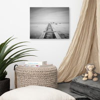 Moody Ocean and Sky Wooden Pier Landscape Photo Canvas Wall Art Prints