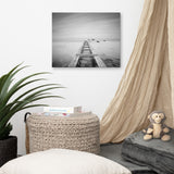 Moody Ocean and Sky Wooden Pier Landscape Photo Canvas Wall Art Prints