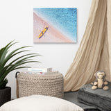 Yellow Canoe and Blue Sea by with Soft Violet Effect Landscape Photo Canvas Wall Art Prints