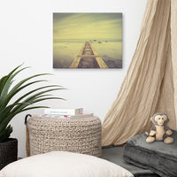 Moody Ocean and Sky Wooden Pier Landscape Photo Canvas Wall Art Prints
