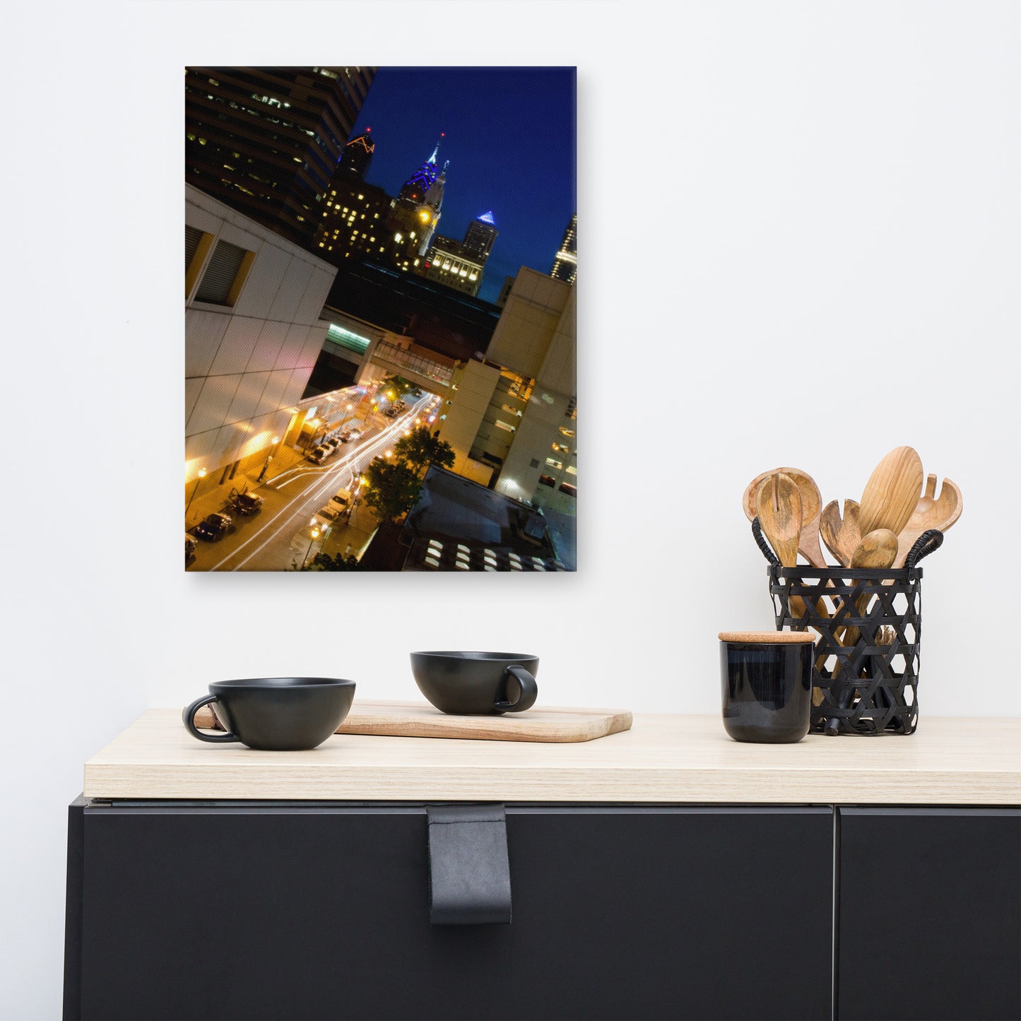 Light Trails in Philly Urban Landscape Traditional Canvas Wall Art Print