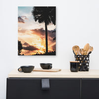 Palm Tree Silhouettes and Sunset Botanical Nature Canvas Wall Art Prints