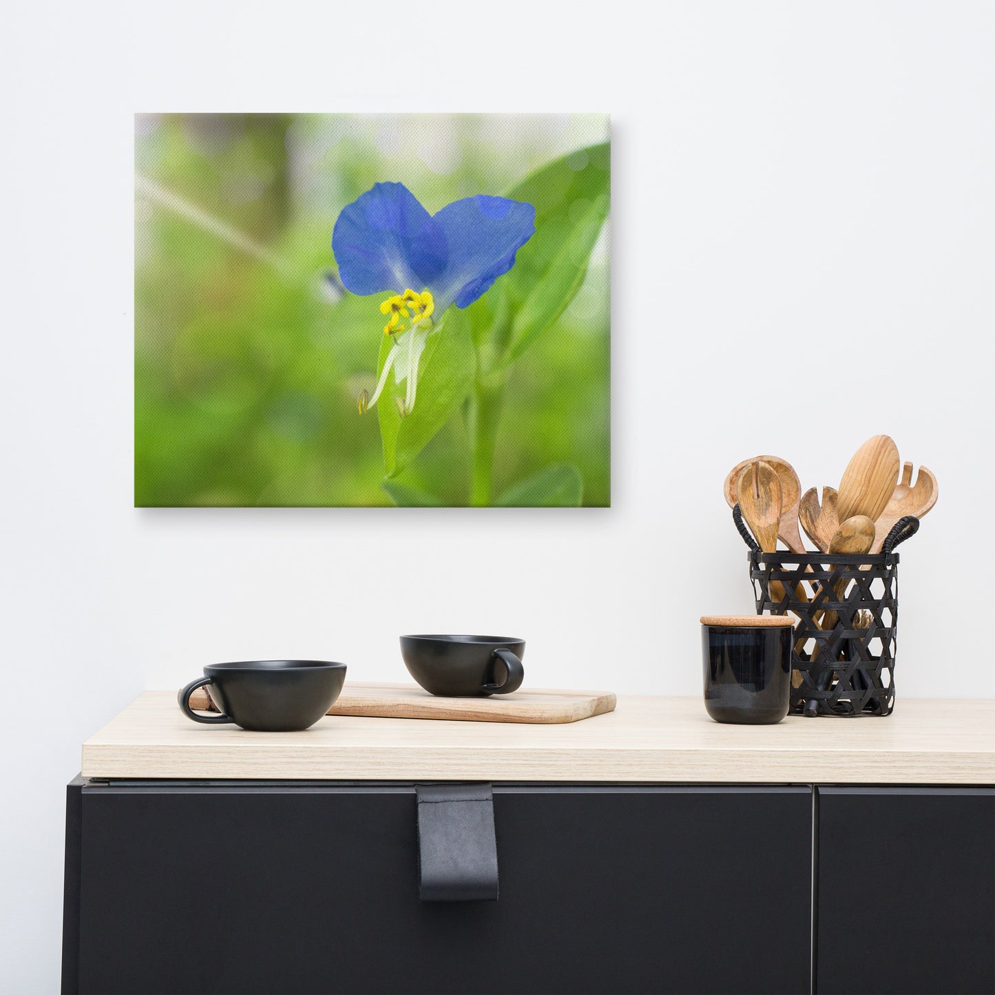 Green Kitchen Canvas: Little Purple and White Flower Bloom - Botanical / Floral / Flora / Flowers / Nature Photograph Canvas Wall Art Print - Artwork