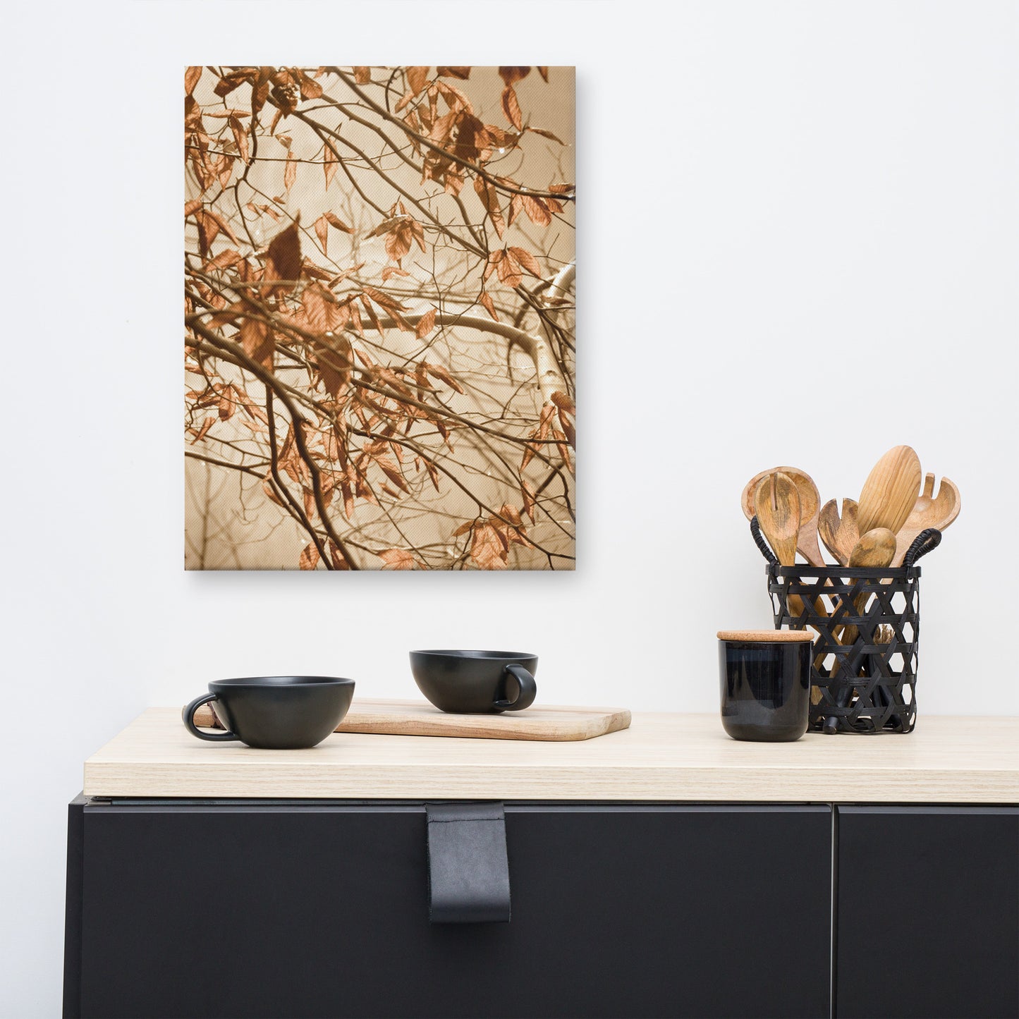 Contemporary Kitchen Wall Decor: Aged Winter Leaves Botanical / Plants Nature Photograph Canvas Wall Art Print - Artwork