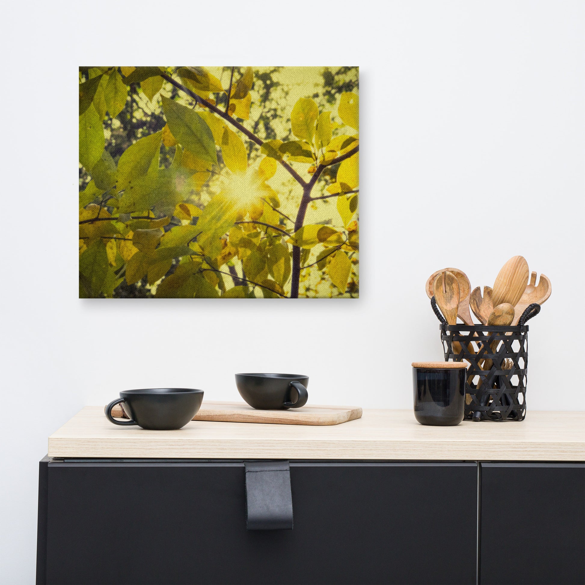 Abstract Kitchen Art: Aged Golden Leaves Abstract / Country Rustic Style / Botanical / Plants Nature Photograph Canvas Wall Art Print - Artwork